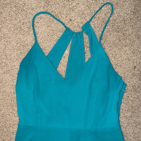 Teal Strappy Cocktail Dress with Open Back - Picture 2 of 5